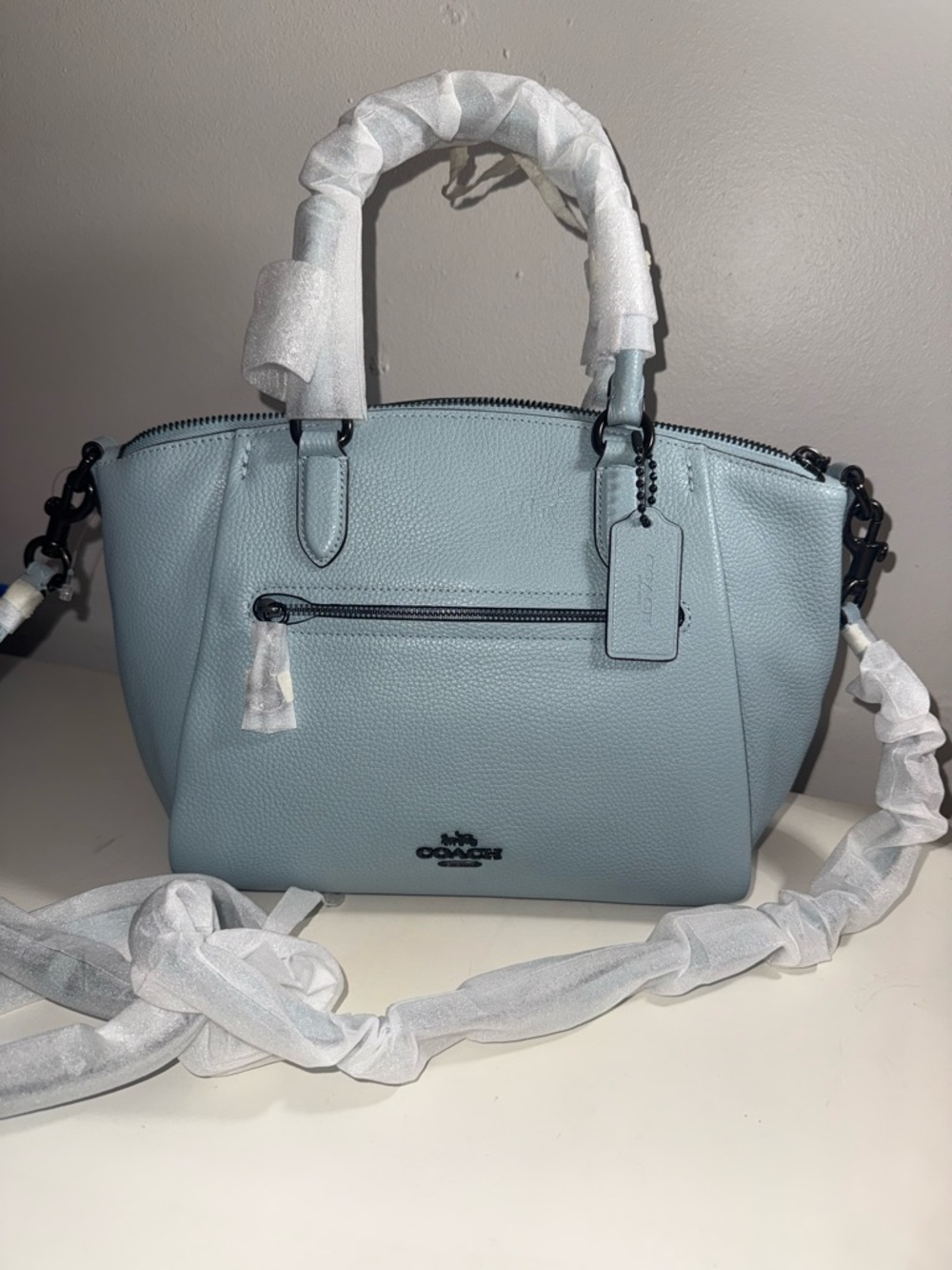 Coach Light Blue Pebbled Leather Satchel